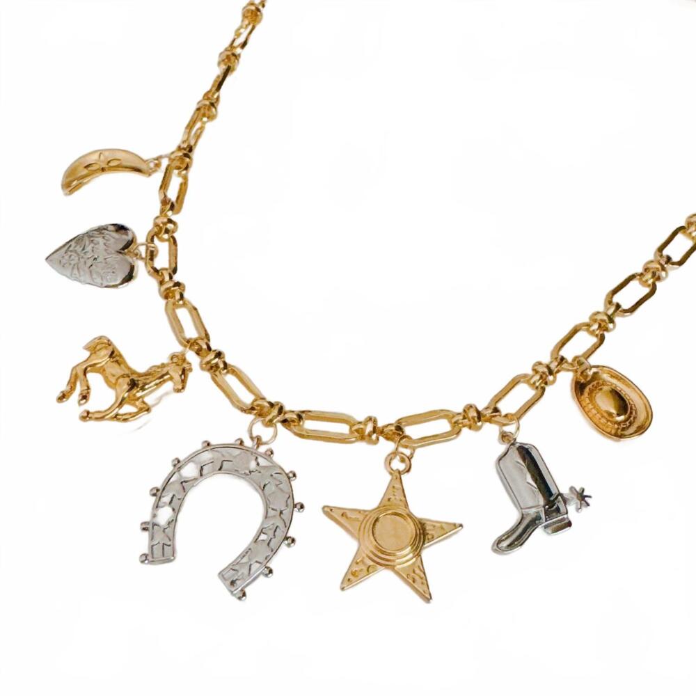 NEW ELLISON+YOUNG women's wild western multi charm necklace in gold